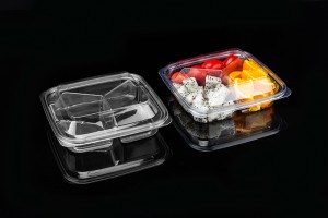 GLD-E03(transparent)400g square 3-compartment fruit cut salad Platter